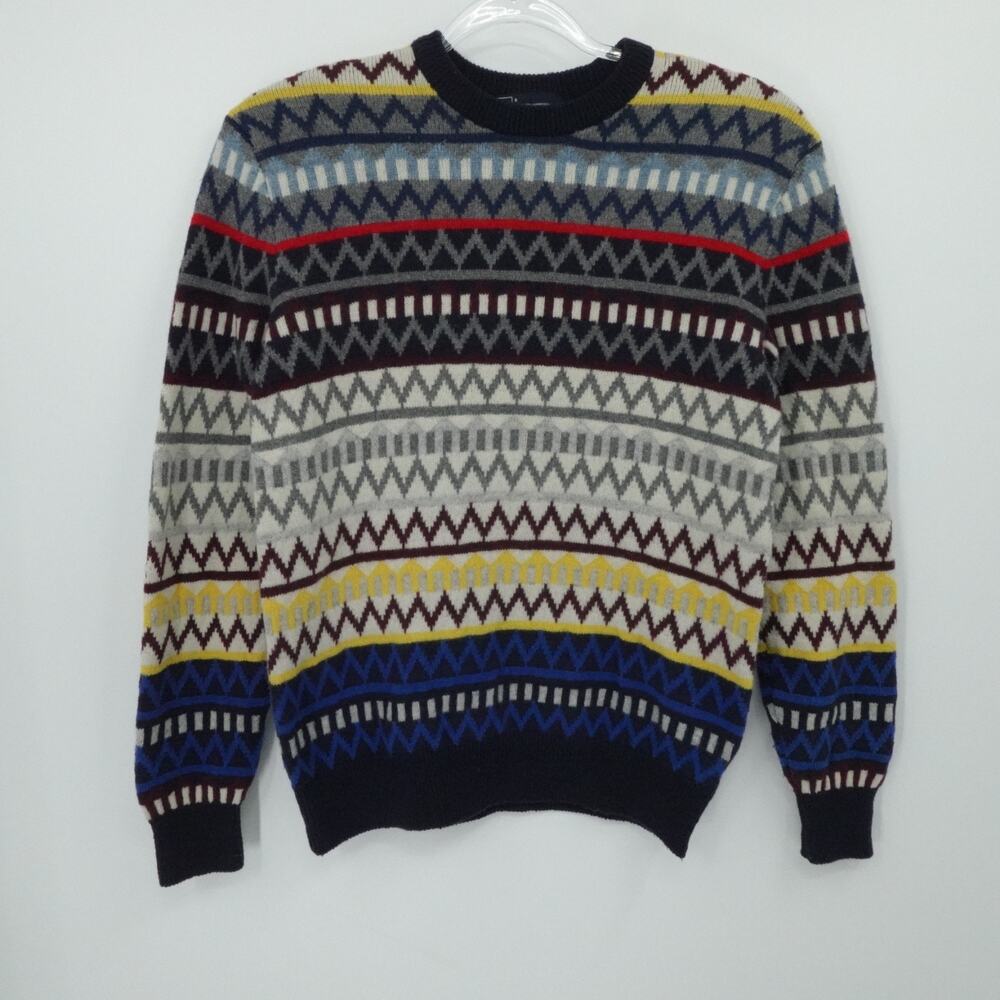 Gap Sweater Men Small Multicolor Zig Zag Lambswool Blend‎ Crewneck Classic